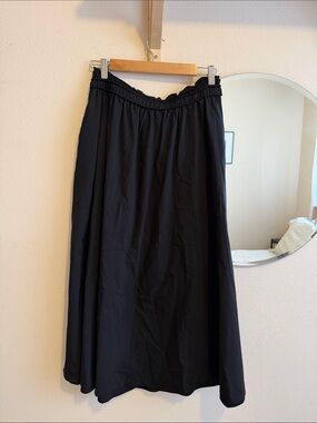 Black Cotton Blend Women's Elastic-Waist Midi Skirt